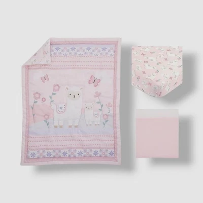 NoJo Pink Little Love Dulce Llama y Mariposas 3 Piezas Juego de cama, cuna Foto 1 de 4