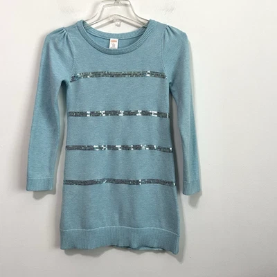 Gymboree Girls Sequin Stripe Sweater Dress 8 Aqua Party Holiday Long Sleeve FLAW - Image 1 of 4