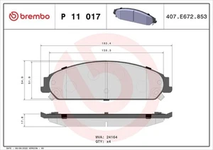 Juego Pastillas Freno, Freno Disco BREMBO P11017 - Imagen 1 de 2