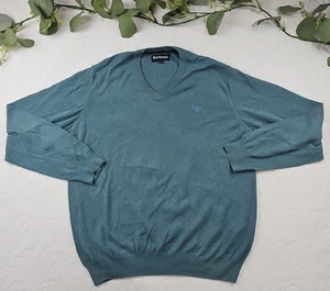 Barbour Men's Teal Blue V-Neck Knit Sweater Cotton Cashmere Blend Size XL - Picture 1 of 9