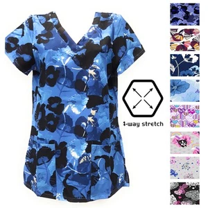 Performance Stretch Halloween Print Scrub Top Uniform - Picture 1 of 11