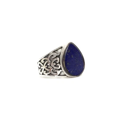 Anello a fascia in argento 925 gioiello da uomo sigillo in lapislazzuli blu... - Immagine 1 di 4