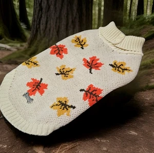 Barkley & Finn Dog Beige Fall Orange Yellow Leaves Sweater Size Medium NWOT - Picture 1 of 6