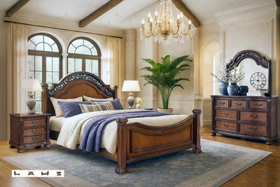 NUEVO Juego de cama/D/M/N póster tradicional marrón cereza Queen King 4 piezas póster cama/D/M/N Foto 1 de 4