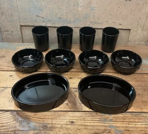 Lot Of 10 Westmoreland Black Glass, Pedestal Bowls, Glasses & Trays, As Found - Picture 1 of 20