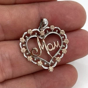 925 Sterling Silber Mama Herz Anhänger mit Blumen bicolor 2,15g - Bild 1 von 5