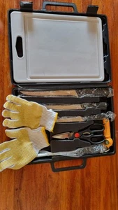 Mojiko Fish Filleting Kit 3 Knives, Scissors Gloves Board Sharpening Steel Case - Picture 1 of 7
