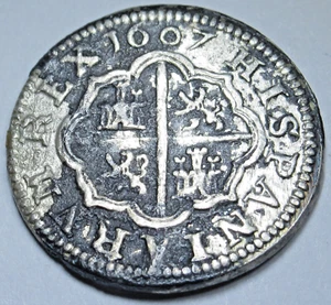 1607 Spanish Silver 1 Reales Genuine 1600's Colonial Cross Pirate Treasure Coin - Picture 1 of 2