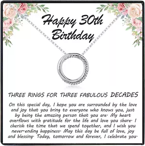 30th Birthday Necklace Gifts for Women 925 Sterling Silver Circle 3 Decades - Picture 1 of 11