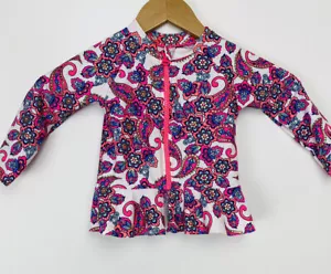 Baby Sprout Long Sleeve Zipper Front Swim Top Size 1 Pink Paisley Print Like New - Picture 1 of 5