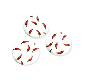 10 Red Chile Pepper Print Mother of Pearl Shell Beads 25mm Flat Round Coin Beads - Picture 1 of 5
