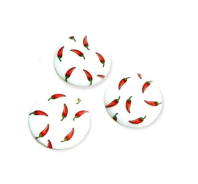 10 Red Chile Pepper Print Mother of Pearl Shell Beads 25mm Flat Round Coin Beads - Image 1 of 4