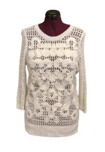 Nuevo Suéter de Encubrimiento Christopher And Banks Para Mujer Talla L Blanco Tejido a Crochet  - Imagen 1 de 11