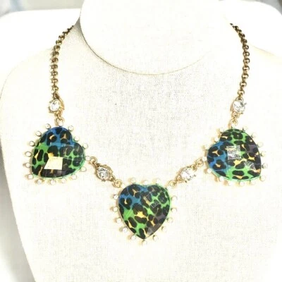 Vintage Betsey Johnson Gold Tone AB Crystals Safari Necklace Estate Classic J - Image 1 of 4