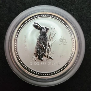 1999 Australia Lunar Year of the Rabbit 2 oz .999 Fine Silver Coin Australian - Picture 1 of 2