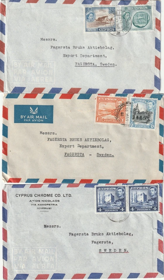 CYPRUS: Lot 3 airmail covers to Sweden 1951-58. - Image 1 of 2