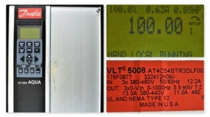 DANFOSS VLT 5000 AQUA 7.5 HP VLT 5008 CAT. AT4C54STR3DLF00A00C0 TESTED GOOD - Picture 1 of 11
