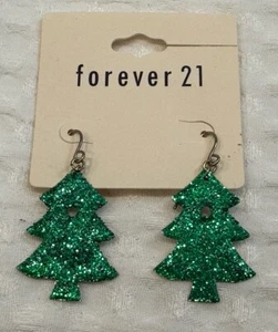 NWT Forever 21 Sparkly Green CHRISTMAS TREE Dangle Hook Earrings - Picture 1 of 7