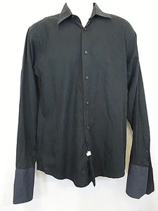 Ben Sherman Mens Black Paisley Dress Shirt French Reversible Striped Cuff 15 1/2 - Picture 1 of 12