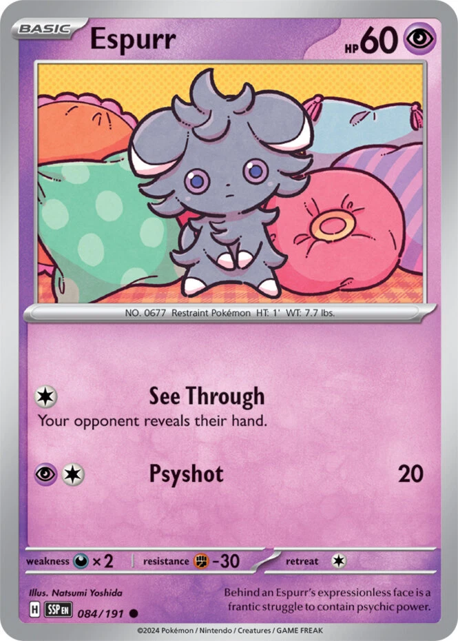 x4 Espurr - 084/191 - Common - Reverse Holo Pokemon SV08 Surging Sparks M/NM - Image 1 of 1