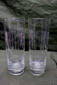 2 Etched Bamboo Tom Collins Glass Tumblers Sasaki Heavy Base 6 1/2 " Zombie - Picture 1 of 6