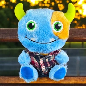 BAB Build A Bear Smallfrys Buddies Plush Toothy Horns Monster Blue Flannel Jeans - Picture 1 of 6