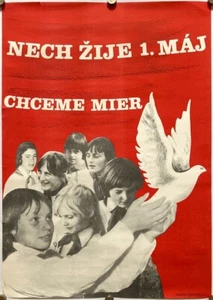 Original Vintage Poster PEACE -COMMUNISM -SOCIALISM -LABOUR DAY -1st MAY - 1980s - Picture 1 of 9