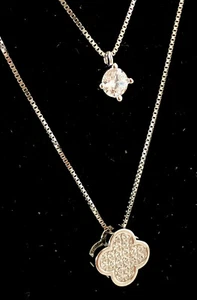 NEW! Designer-Look mysticCLOVER Double Necklace CZ PAVE Ajust 925 Sterling - Picture 1 of 12