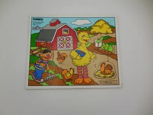 Playskool Wood Puzzle Sesame Street Fun on the Farm! Ernie Big Bird 1990 - Picture 1 of 7