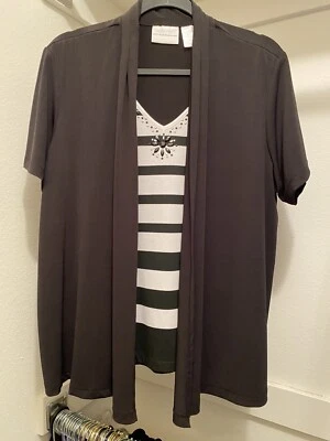 Camisa Alfred Dunner Mediana Capas S/S Suéter Negro Blanco Rayas Tanque Foto 1 de 4