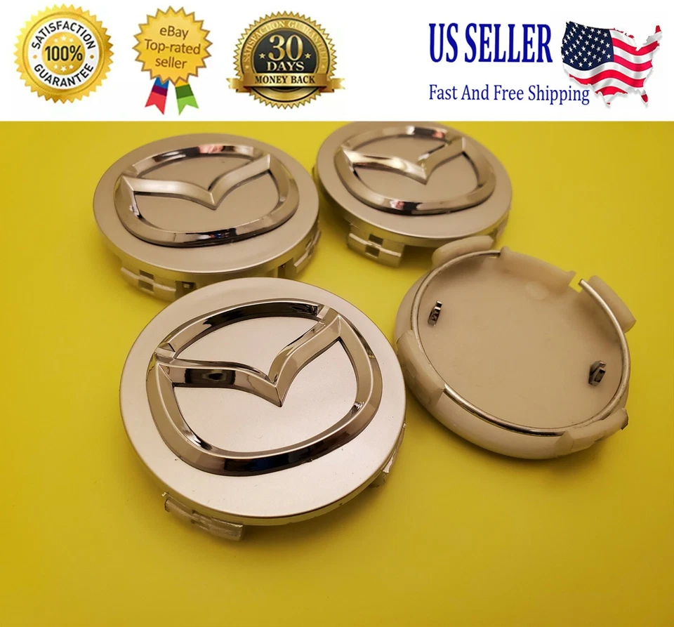 4 X MAZDA 56mm Silver Wheel Center Caps - Mazda 3/5/6, Miata, RX 8, CX-3/5/7/9.. - Изображение 1 из 4