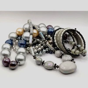 Pietra naturale vintage, perle di vetro, bracciale medio misto, collane, 5 pezzi - Foto 1 di 9