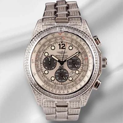 Reloj Breitling Profesional 44mm Esfera Plateada 5ct Diamante Helado Para Hombre A42362 Foto 1 de 4