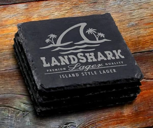 Landshark Lager Beer Jimmy Buffett Margaritaville Fins 4 Slate Coaster Set - Picture 1 of 4