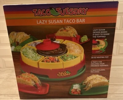 Taco Tuesday Heated Lazy Susan Topping Bar Nostalgia NEW in Box w/4 Holders - Image 1 of 4