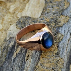 Piedras preciosas de labradorita natural con anillo de plata de ley 925 enchapado en oro rosa #967 - Imagen 1 de 6