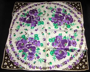 Vintage Hankie Linen Floral Shades of Purple Hand Rolled - Picture 1 of 3