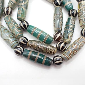 28 Zoll Strang gemischt tibetischer Achat geätzt STEIN DZI asiatische Perlen Nachlass Sammlung - Bild 1 von 9