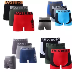Men's Novelty WILD HANDS - I M A BOSS 3 Pack Seamless Boxer Trunks Shorts Pants - Picture 1 of 17