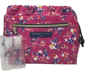 Women's Cosmetic Bag-Adrienne Vittadini-Pink Floral with Toiletry Bottles - Picture 1 of 12