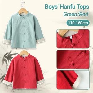 Boys Traditional Chinese Hanfu Cotton Linen Outfit Kids Ancient Style Costume AU - Picture 1 of 14