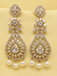 Cubic Zirconia Yellow Gold Plated Pearl Earrings