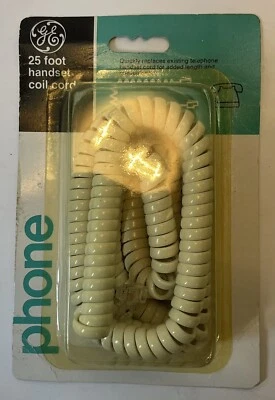Vtg General Electric 25 Ft Off White Handset Cord Phone Coil Receiver Vintage - Image 1 of 2