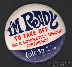 1970s Colt 45 Malt Liquor / National Brewing Company 3.5 Inch Pin Pinback Button - Picture 1 of 2