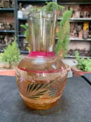 Florero de vidrio vintage de los años 60 con hermosos motivos florales pintados a mano Foto 1 de 4