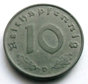 (40)GERMAN 3rd REICH 1943 D - 10 REICHSPFENNIG WWII COIN - Picture 1 of 2