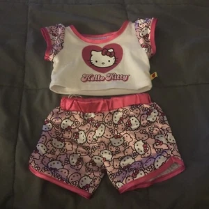 Build A Bear Hello Kitty Pajamas Heart Shirt Shorts Pink White Silky Sanrio - Picture 1 of 10