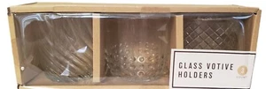  3 Clear Glass Votive Candle 3" Tall Holders w/ Different Texture Designs - Picture 1 of 6
