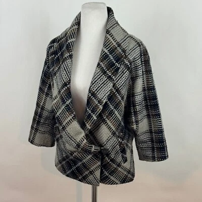 Chaqueta de manga 3/4 Raglan Dolman a cuadros gris, negro y marrón de Classiques Entier talla S Foto 1 de 4