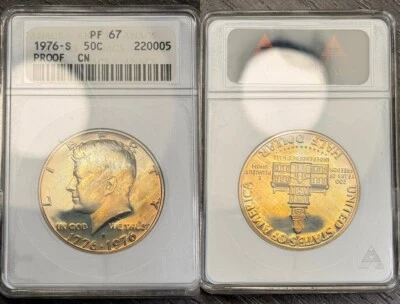 PF67 1976-S 50C Kennedy Bicentennial Proof Half Dollar, ANACS Soapbox- Toned - Image 1 of 4